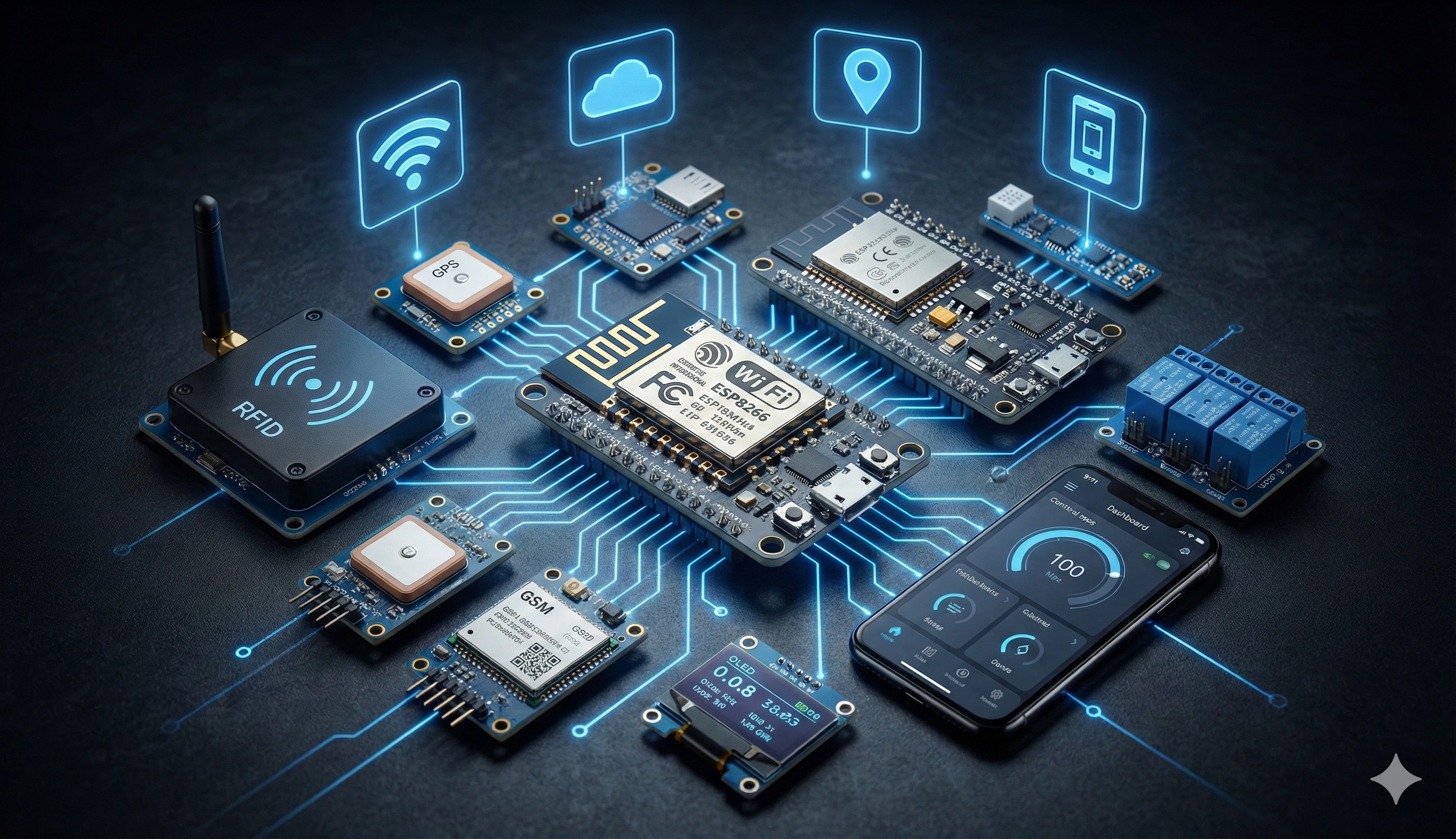 ESP modules with cloud connectivity icons